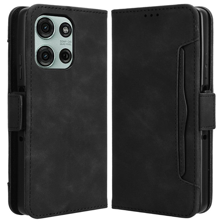 For Motorola Moto G75 5G Leather Case Phone Wallet Cover with Multiple Card Slots - Black