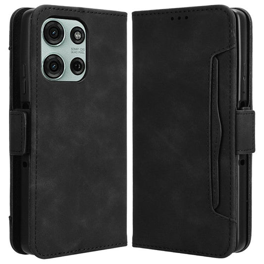For Motorola Moto G75 5G Leather Case Phone Wallet Cover with Multiple Card Slots - Black