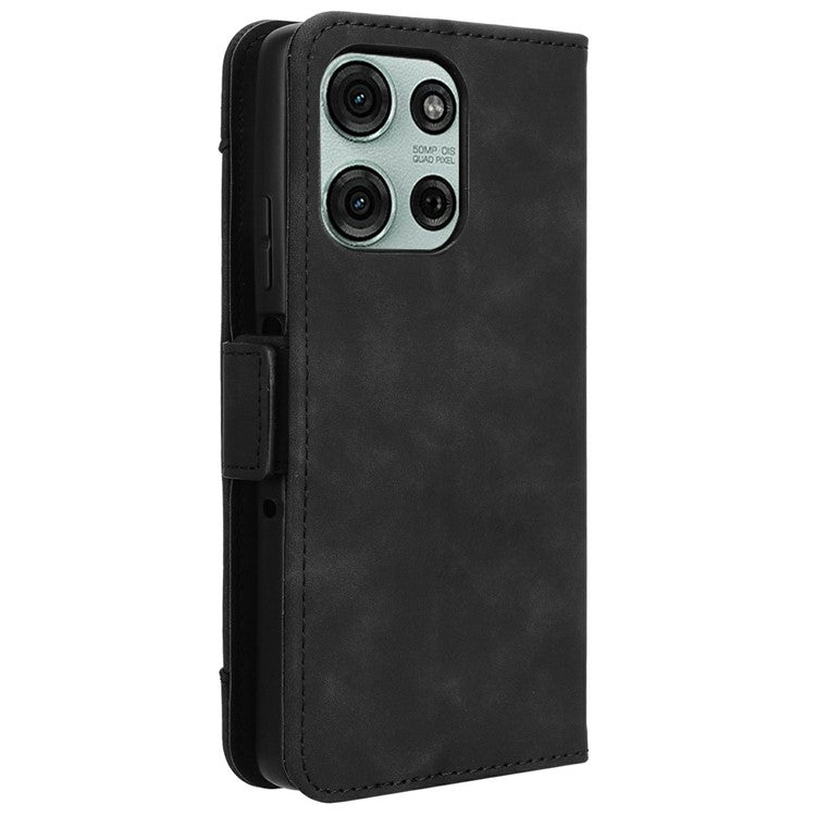 For Motorola Moto G75 5G Leather Case Phone Wallet Cover with Multiple Card Slots - Black