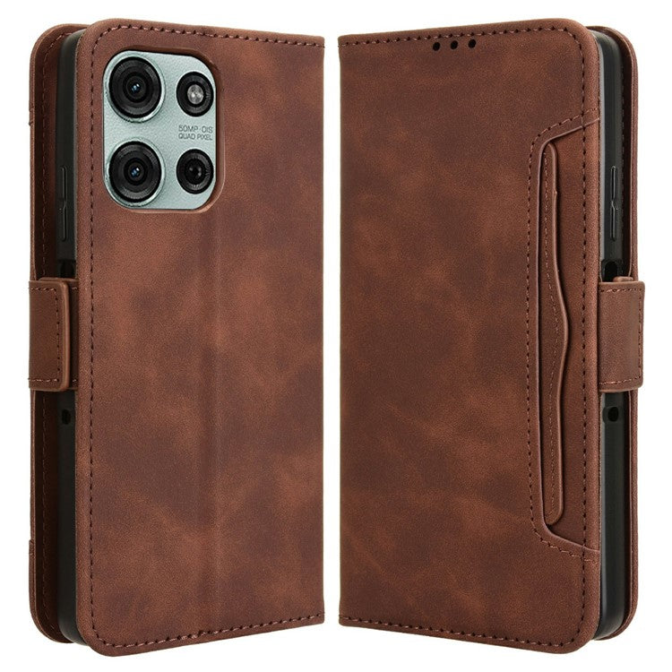 For Motorola Moto G75 5G Leather Case Phone Wallet Cover with Multiple Card Slots - Brown