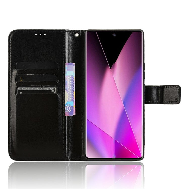 For Infinix Zero 40 5G X6861 Case Crazy Horse Texture PU Leather Phone Wallet Cover - Black