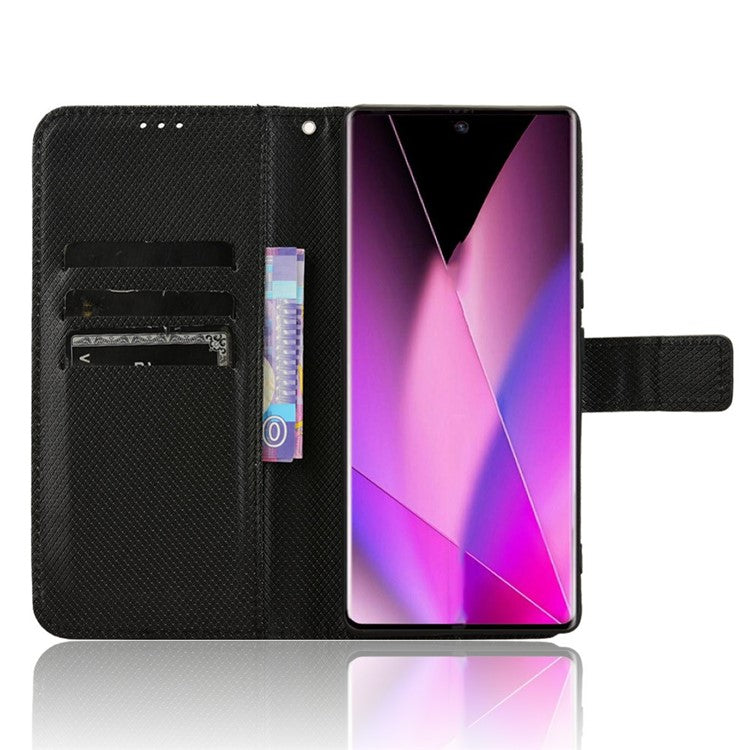 For Infinix Zero 40 5G X6861 Case PU Leather Diamond Texture Wallet Phone Cover - Black