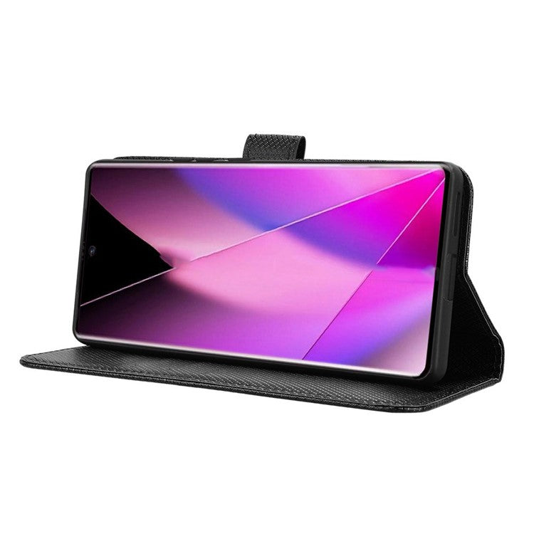 For Infinix Zero 40 5G X6861 Case PU Leather Diamond Texture Wallet Phone Cover - Black