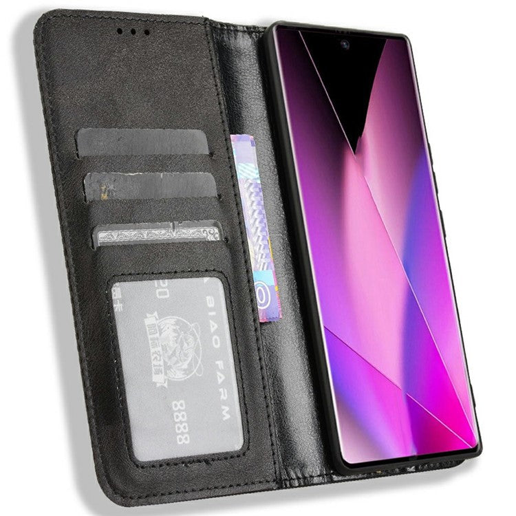 For Infinix Zero 40 5G X6861 Leather Case Wallet Stand Retro Texture Phone Cover - Black