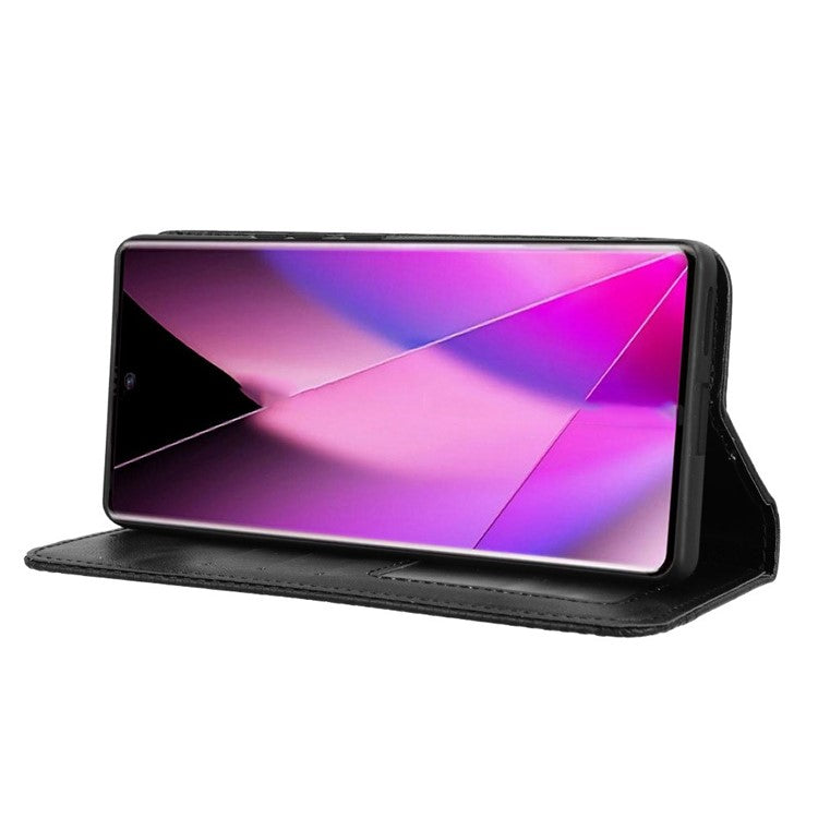 For Infinix Zero 40 5G X6861 Leather Case Wallet Stand Retro Texture Phone Cover - Black