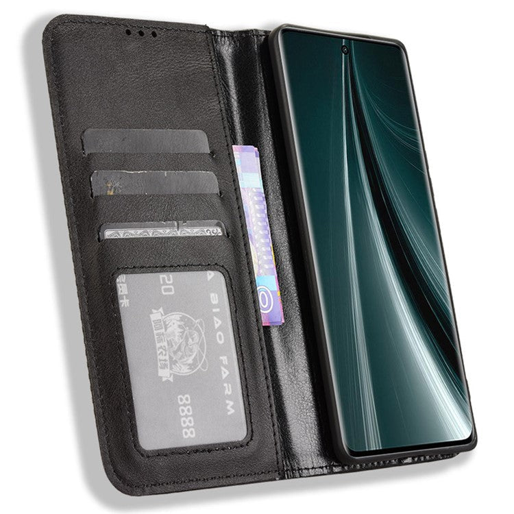 For vivo T3 Pro 5G / iQOO Z9s Pro 5G Leather Case Wallet Stand Retro Texture Phone Cover - Black