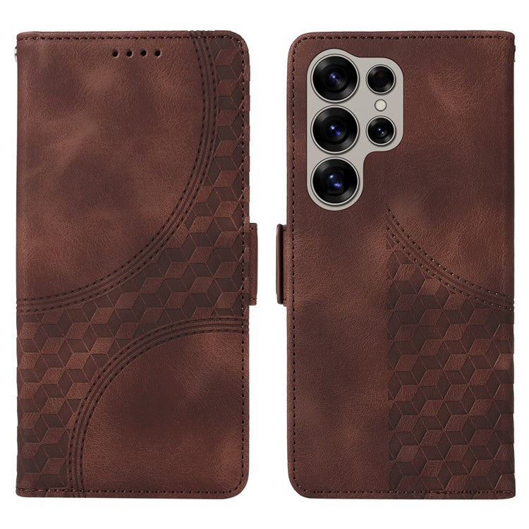 For Samsung Galaxy S25 Ultra Case PU Leather Phone Cover Rhombus Starry Imprinted - Brown