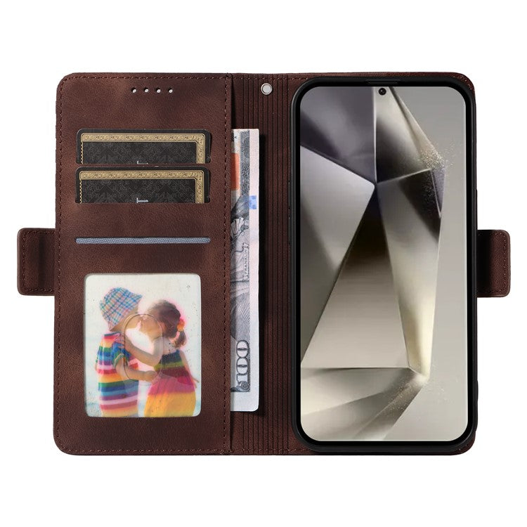 For Samsung Galaxy S25 Ultra Case PU Leather Phone Cover Rhombus Starry Imprinted - Brown