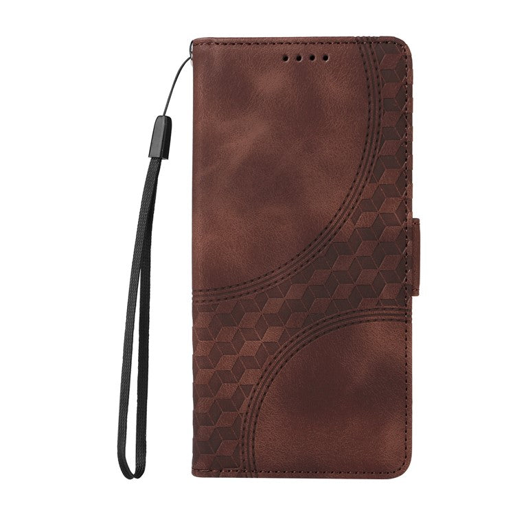 For Samsung Galaxy S25 Ultra Case PU Leather Phone Cover Rhombus Starry Imprinted - Brown