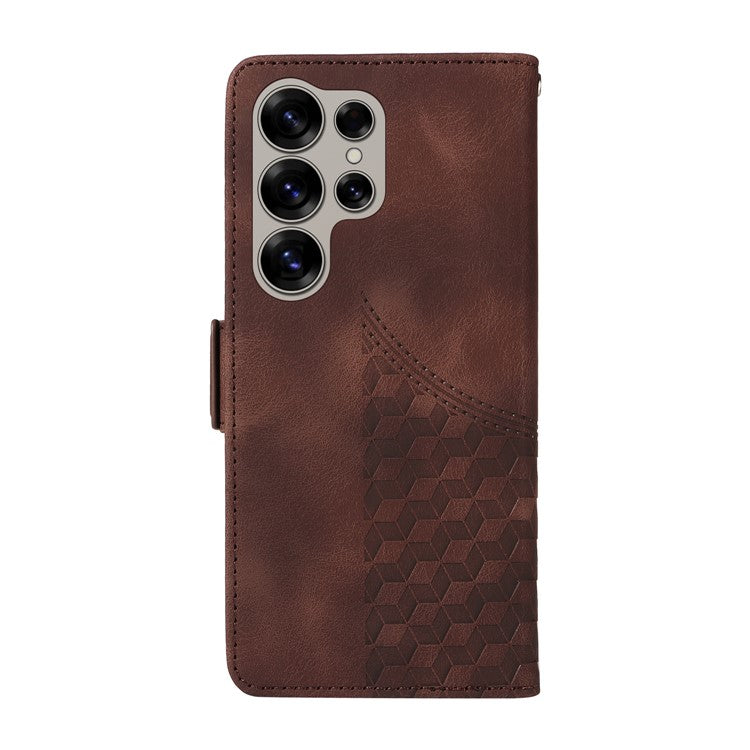 For Samsung Galaxy S25 Ultra Case PU Leather Phone Cover Rhombus Starry Imprinted - Brown