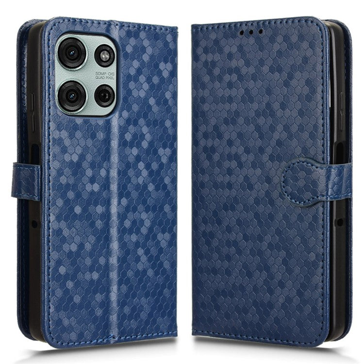 For Motorola Moto G75 5G Wallet Case Dot Pattern Imprint PU Leather Phone Cover - Dark Blue