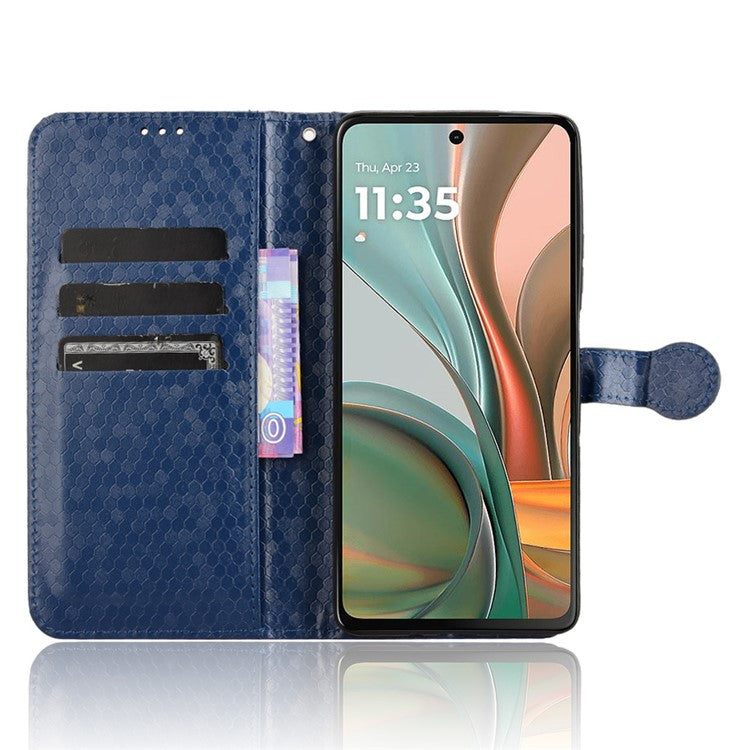 For Motorola Moto G75 5G Wallet Case Dot Pattern Imprint PU Leather Phone Cover - Dark Blue