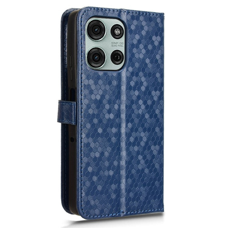 For Motorola Moto G75 5G Wallet Case Dot Pattern Imprint PU Leather Phone Cover - Dark Blue