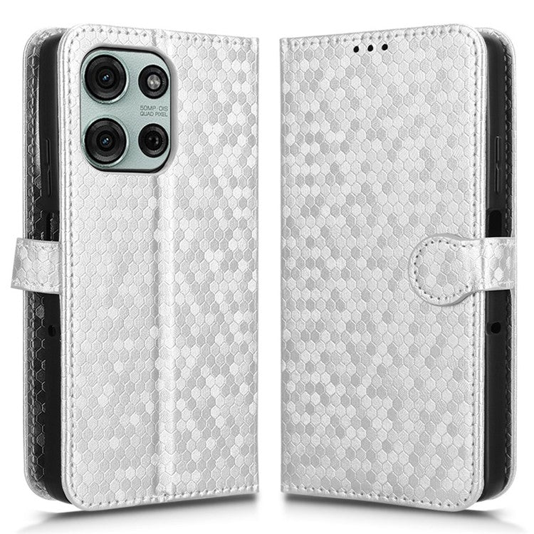 For Motorola Moto G75 5G Wallet Case Dot Pattern Imprint PU Leather Phone Cover - Silver
