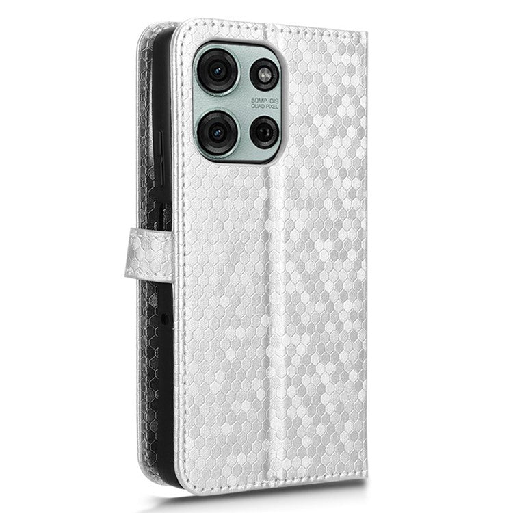 For Motorola Moto G75 5G Wallet Case Dot Pattern Imprint PU Leather Phone Cover - Silver
