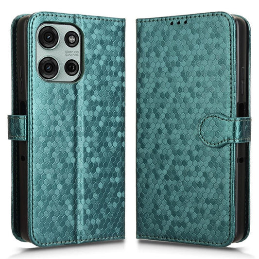 For Motorola Moto G75 5G Wallet Case Dot Pattern Imprint PU Leather Phone Cover - Green