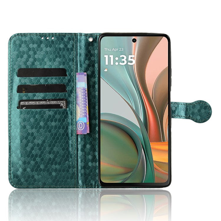 For Motorola Moto G75 5G Wallet Case Dot Pattern Imprint PU Leather Phone Cover - Green