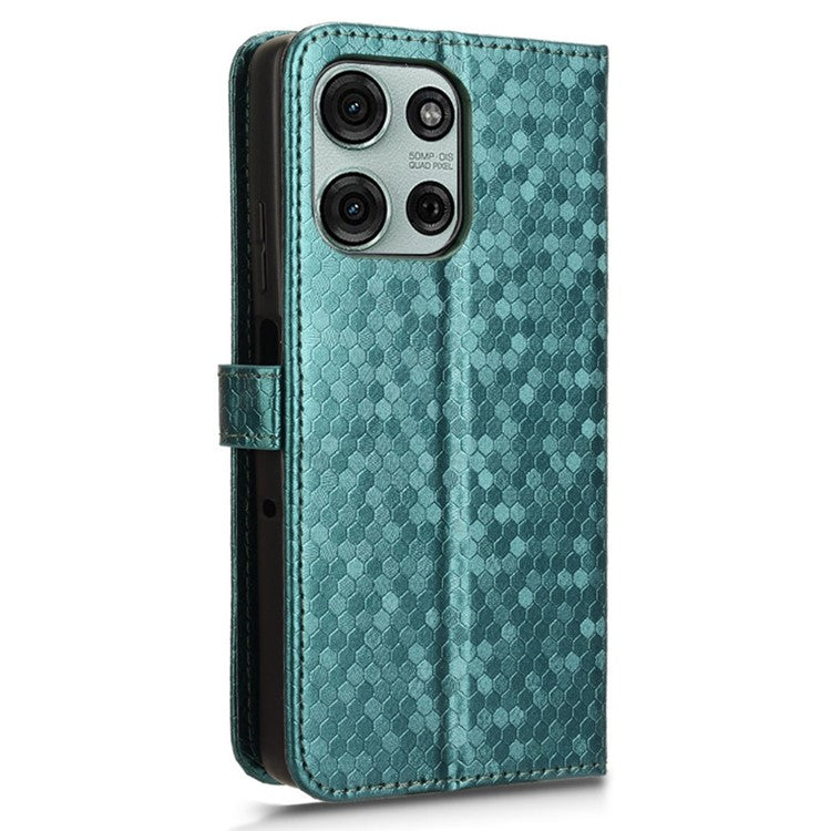 For Motorola Moto G75 5G Wallet Case Dot Pattern Imprint PU Leather Phone Cover - Green