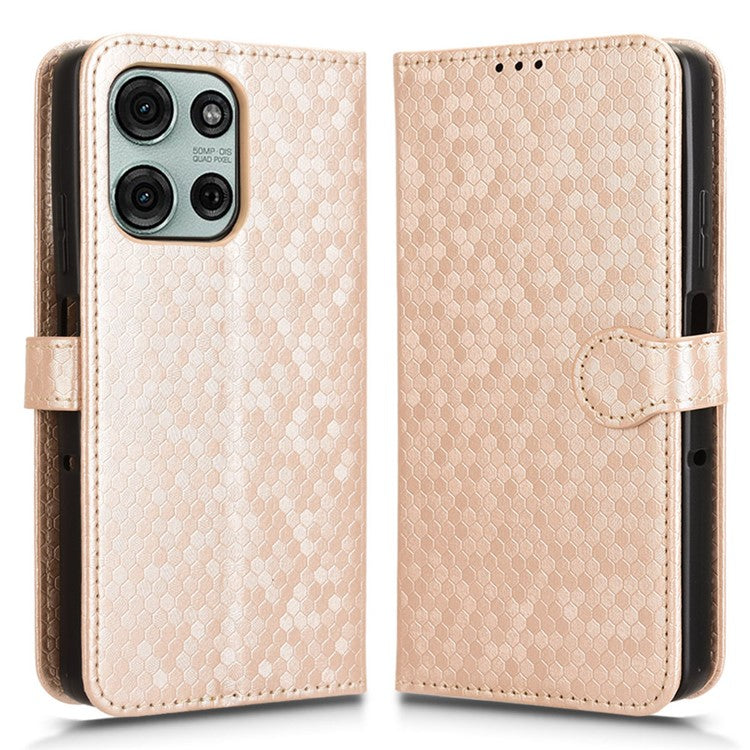 For Motorola Moto G75 5G Wallet Case Dot Pattern Imprint PU Leather Phone Cover - Rose Gold