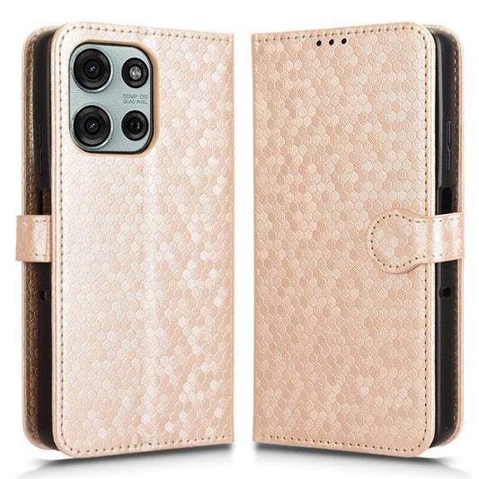 For Motorola Moto G75 5G Wallet Case Dot Pattern Imprint PU Leather Phone Cover - Rose Gold
