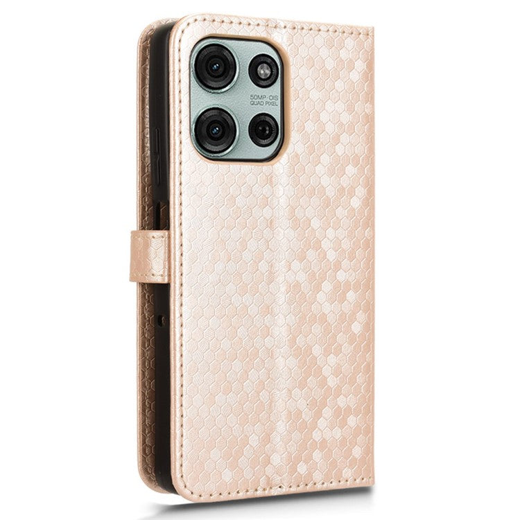 For Motorola Moto G75 5G Wallet Case Dot Pattern Imprint PU Leather Phone Cover - Rose Gold