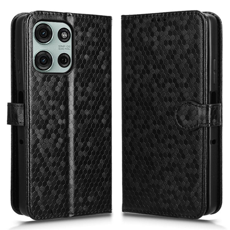 For Motorola Moto G75 5G Wallet Case Dot Pattern Imprint PU Leather Phone Cover - Black