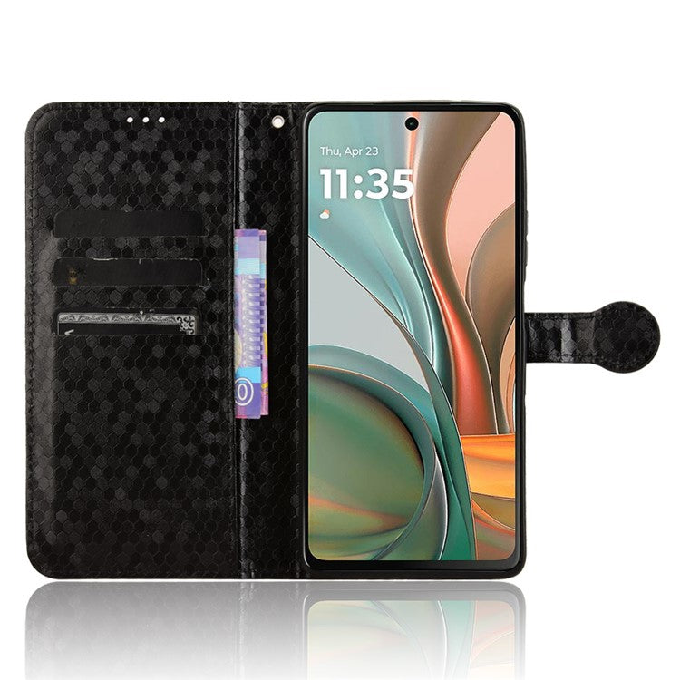 For Motorola Moto G75 5G Wallet Case Dot Pattern Imprint PU Leather Phone Cover - Black