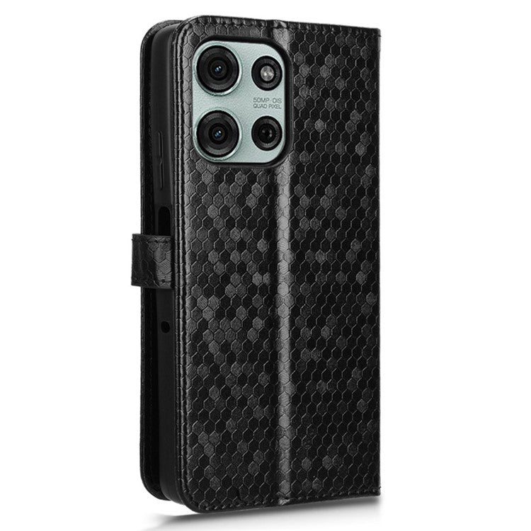 For Motorola Moto G75 5G Wallet Case Dot Pattern Imprint PU Leather Phone Cover - Black