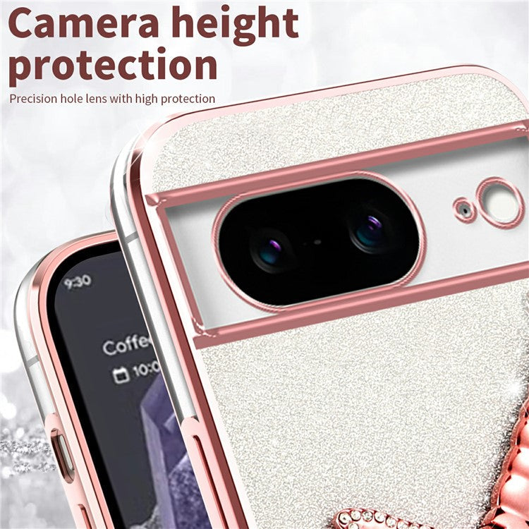 KADEM For Google Pixel 8 Case Dragonfly Kickstand TPU Flowers Glitter Phone Cover - Pink