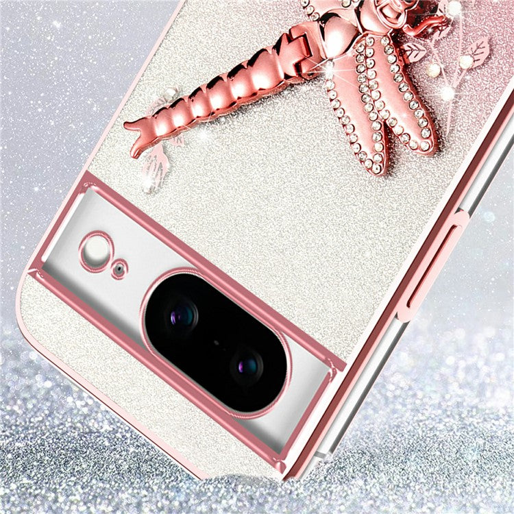 KADEM For Google Pixel 8 Case Dragonfly Kickstand TPU Flowers Glitter Phone Cover - Pink