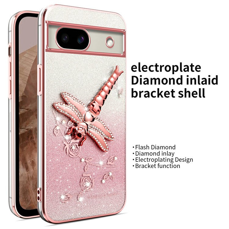 KADEM For Google Pixel 8a Case Dragonfly Kickstand TPU Flowers Glitter Phone Cover - Pink