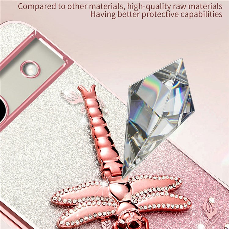 KADEM For Google Pixel 8a Case Dragonfly Kickstand TPU Flowers Glitter Phone Cover - Pink