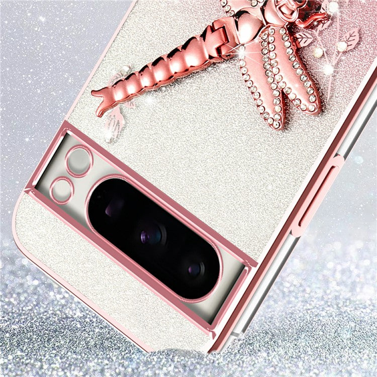 KADEM For Google Pixel 8 Pro Case Dragonfly Kickstand TPU Flowers Glitter Phone Cover - Blue