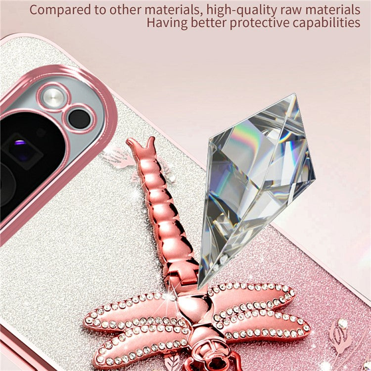 KADEM For Google Pixel 9 Pro XL Case Dragonfly Kickstand TPU Flowers Glitter Phone Cover - Pink