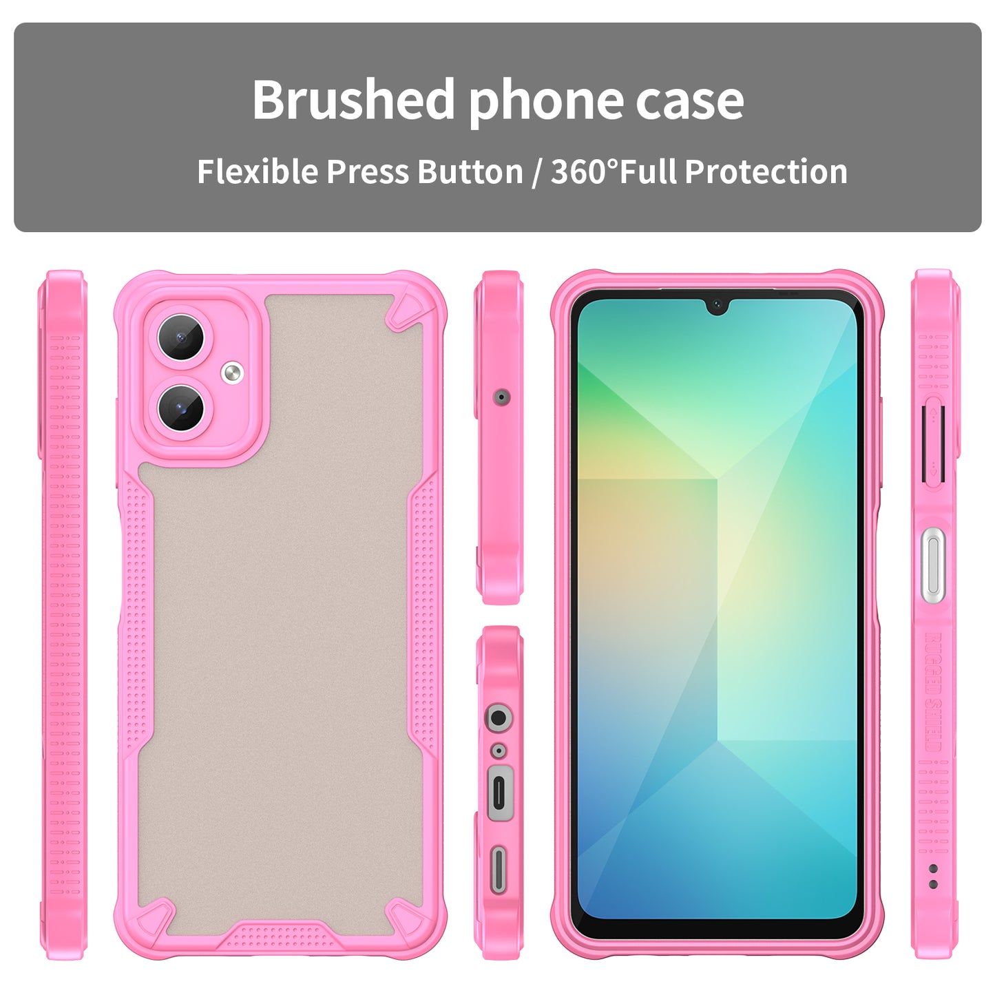 Armor Series For Samsung Galaxy A06 Case PC+TPU Semi-Transparent Frosted Finish Protective Phone Cover - Pink