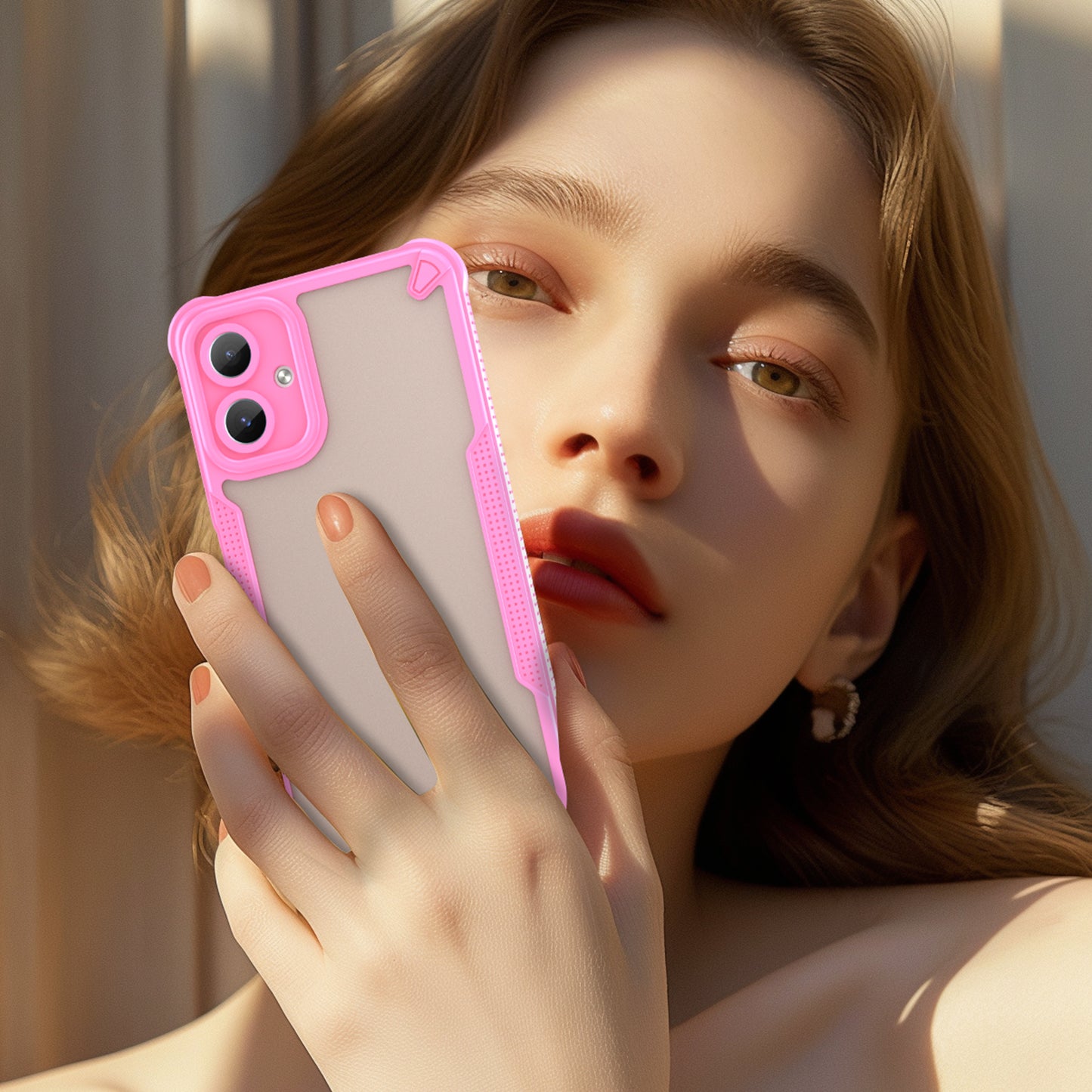 Armor Series For Samsung Galaxy A06 Case PC+TPU Semi-Transparent Frosted Finish Protective Phone Cover - Pink