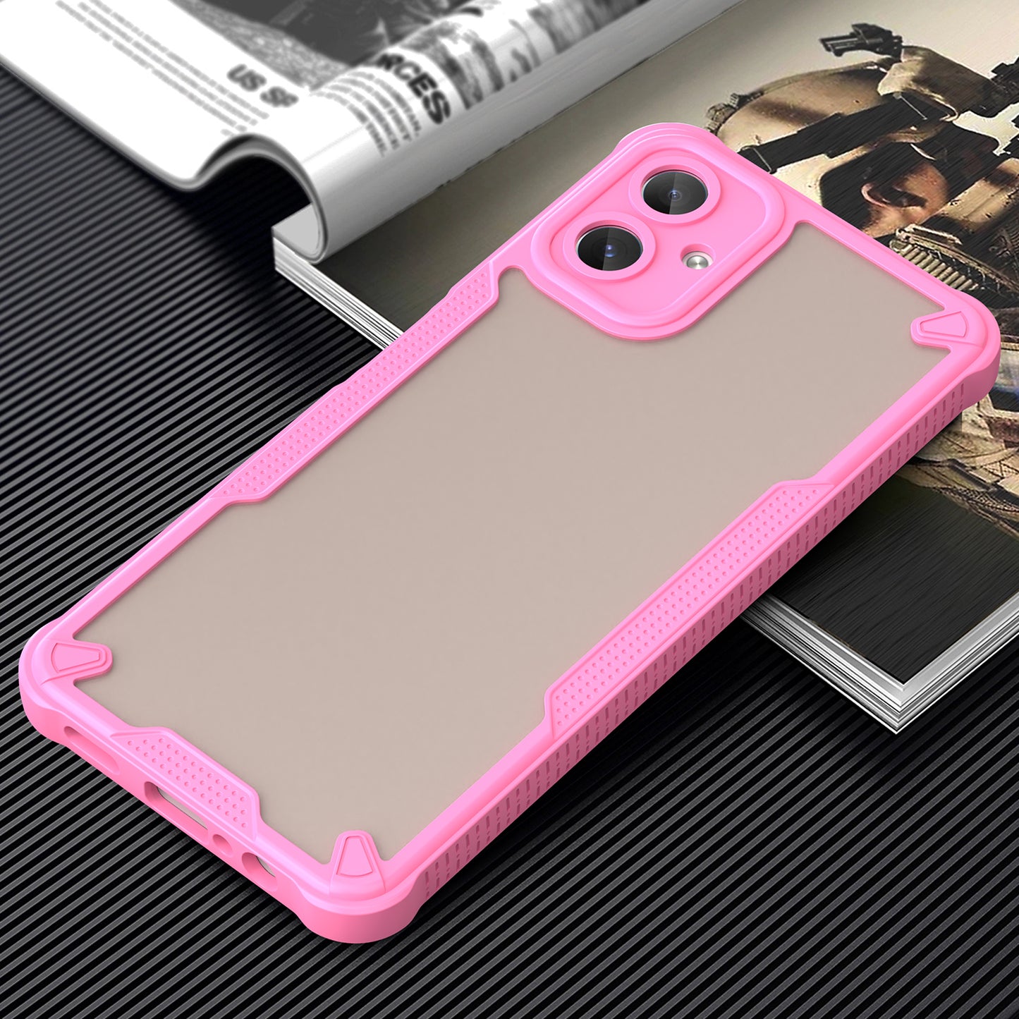 Armor Series For Samsung Galaxy A06 Case PC+TPU Semi-Transparent Frosted Finish Protective Phone Cover - Pink