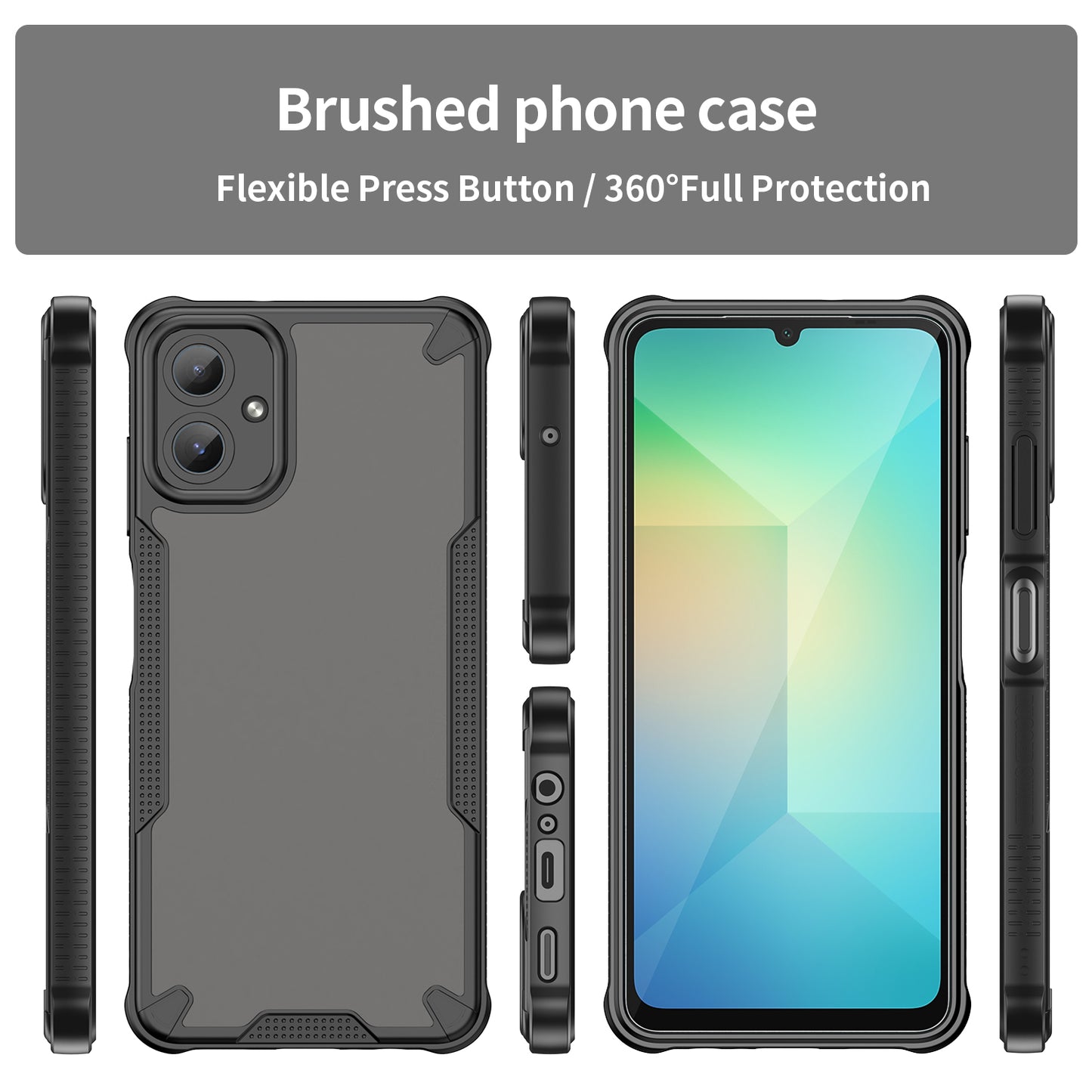 Armor Series For Samsung Galaxy A06 Case PC+TPU Semi-Transparent Frosted Finish Protective Phone Cover - Black