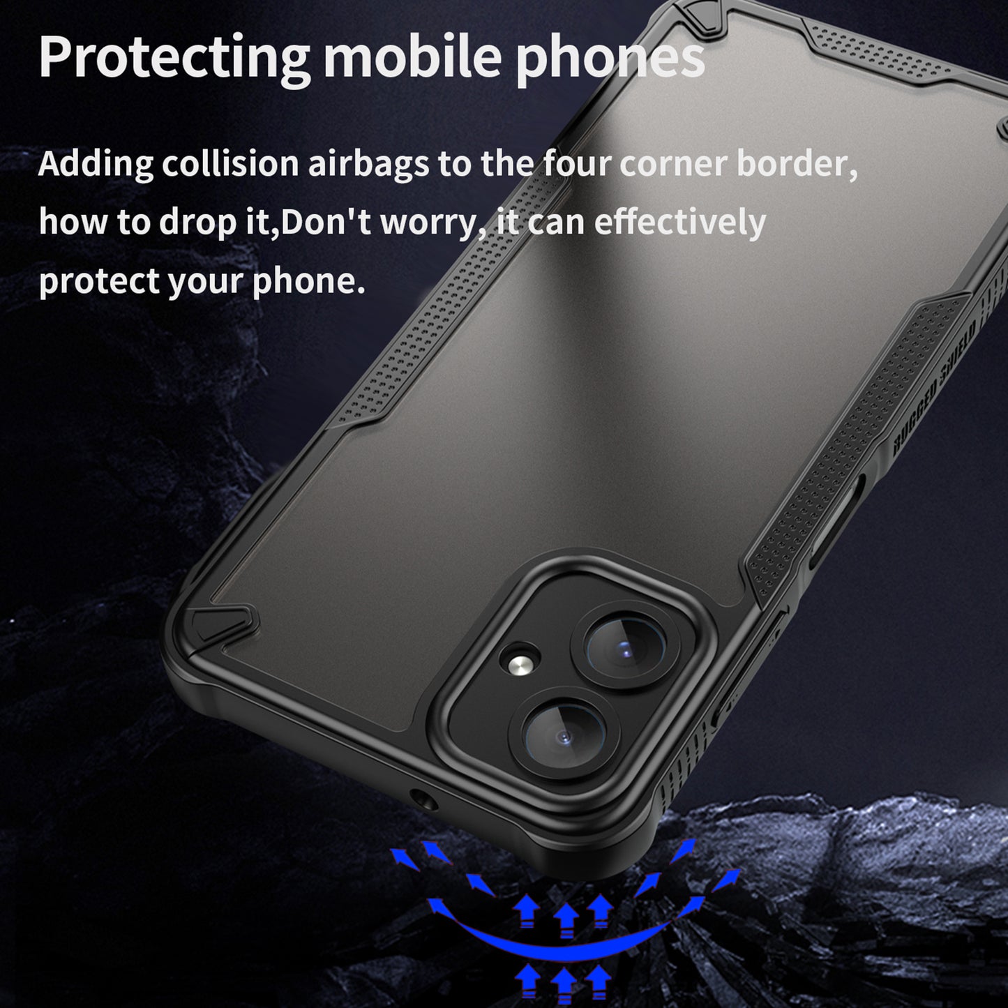 Armor Series For Samsung Galaxy A06 Case PC+TPU Semi-Transparent Frosted Finish Protective Phone Cover - Black