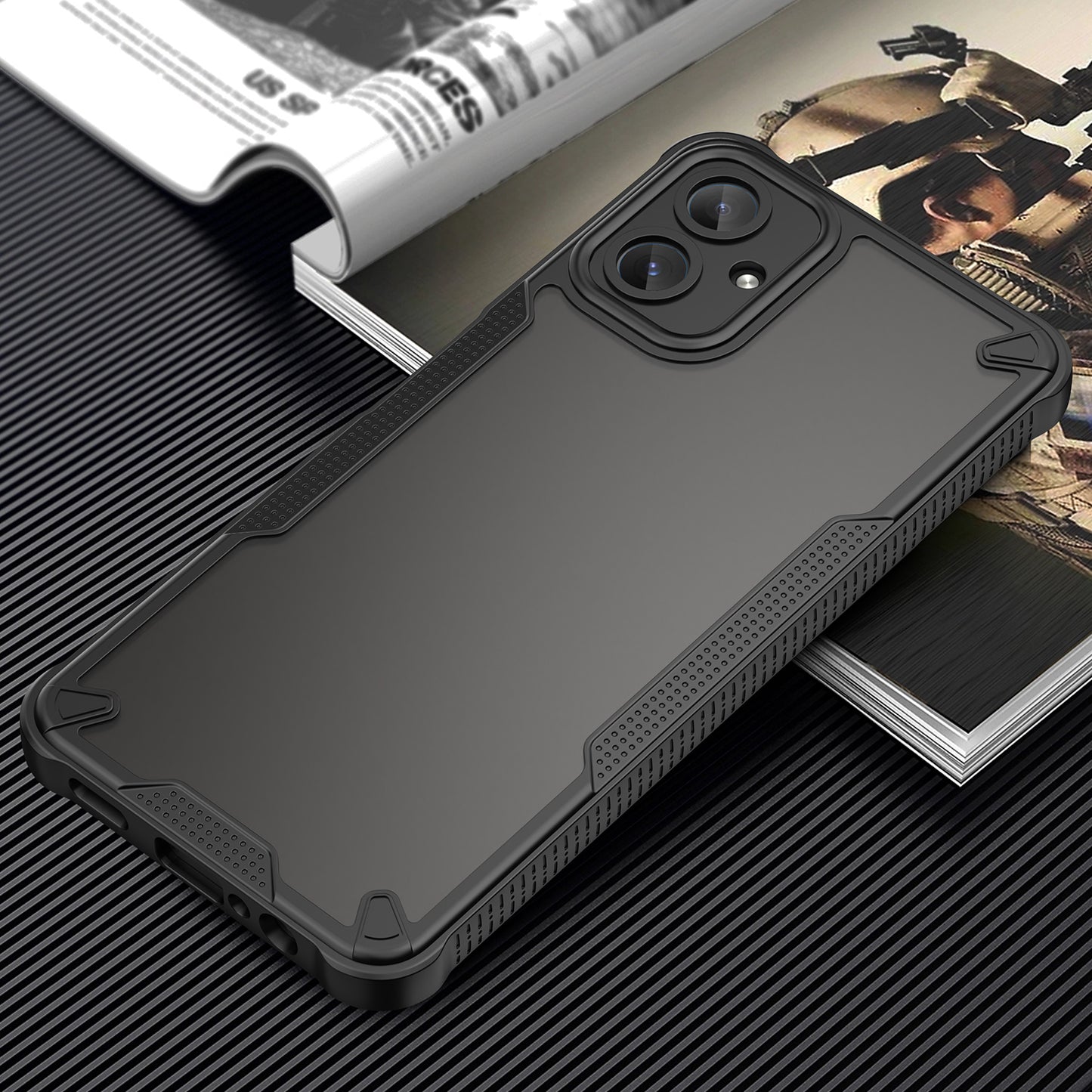 Armor Series For Samsung Galaxy A06 Case PC+TPU Semi-Transparent Frosted Finish Protective Phone Cover - Black