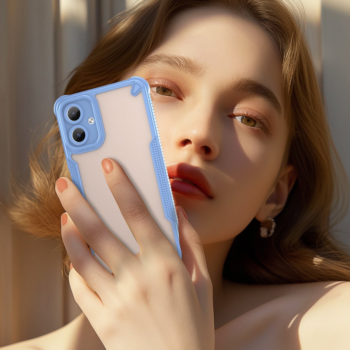 Armor Series For Samsung Galaxy A06 Case PC+TPU Semi-Transparent Frosted Finish Protective Phone Cover - Blue