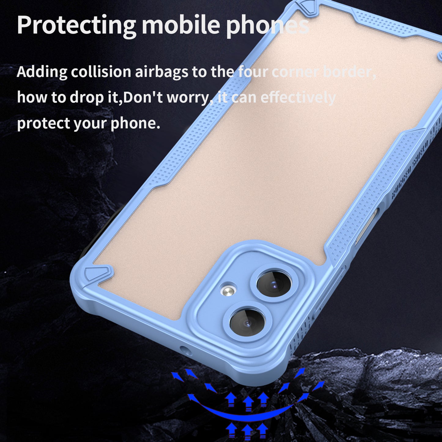 Armor Series For Samsung Galaxy A06 Case PC+TPU Semi-Transparent Frosted Finish Protective Phone Cover - Blue