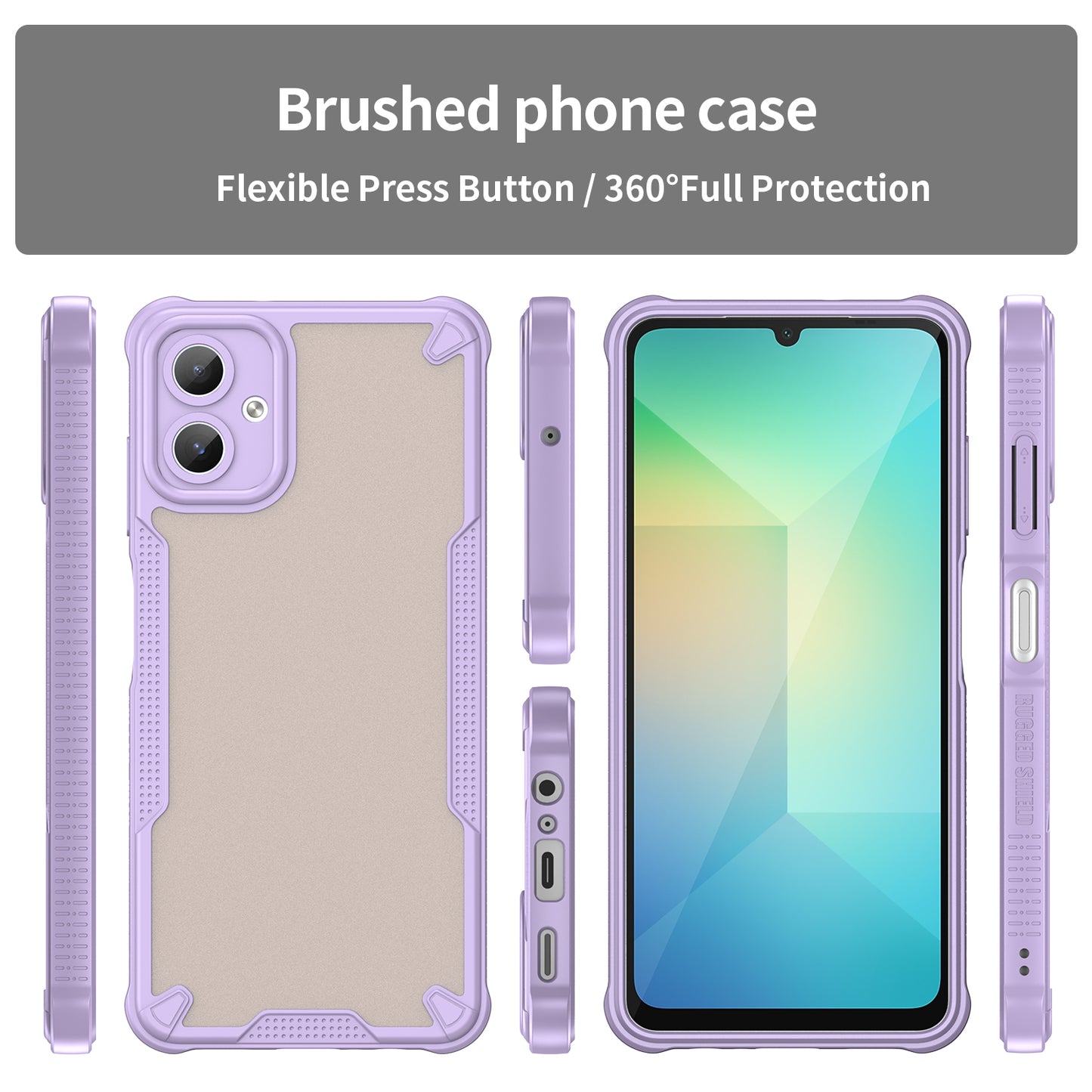 Armor Series For Samsung Galaxy A06 Case PC+TPU Semi-Transparent Frosted Finish Protective Phone Cover - Purple