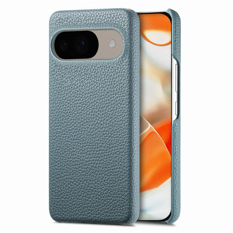 For Google Pixel 9 Pro  /  Pixel 9 Back Case Litchi Texture PU Leather PC Hard Cover - Blue