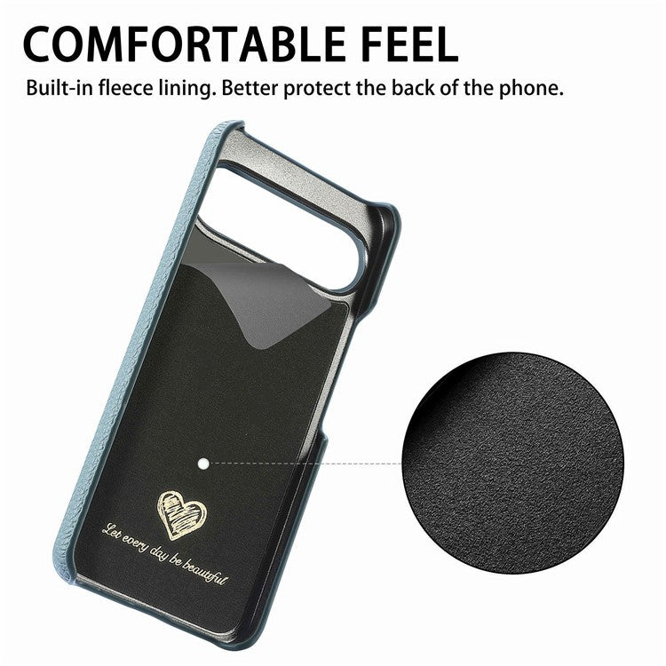 For Google Pixel 9 Pro  /  Pixel 9 Back Case Litchi Texture PU Leather PC Hard Cover - Blue