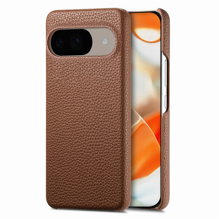 For Google Pixel 9 Pro  /  Pixel 9 Back Case Litchi Texture PU Leather PC Hard Cover - Brown