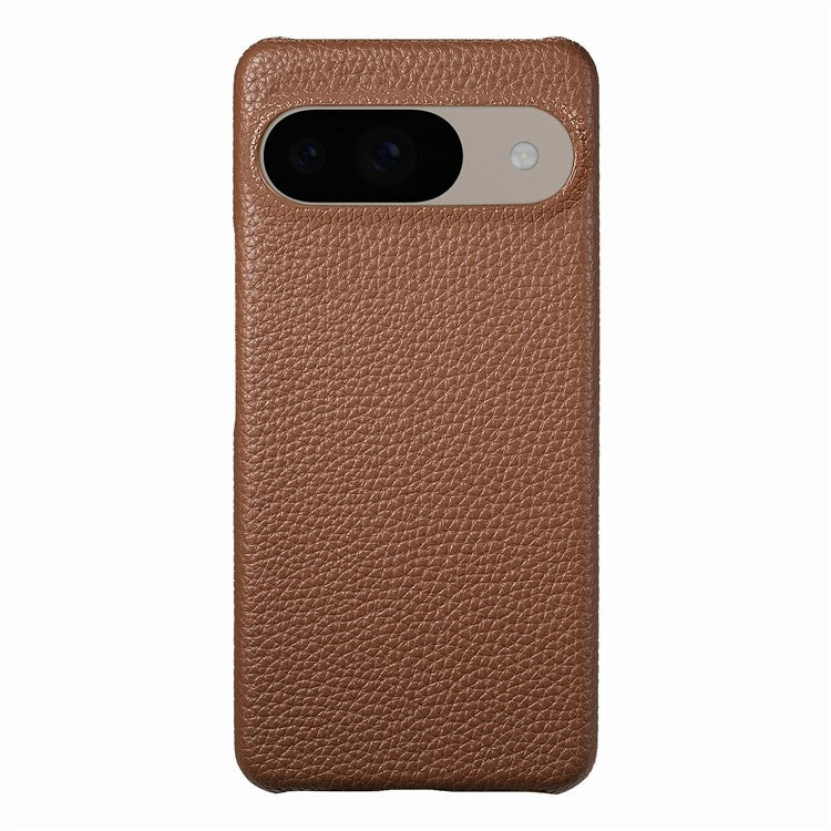For Google Pixel 9 Pro  /  Pixel 9 Back Case Litchi Texture PU Leather PC Hard Cover - Brown
