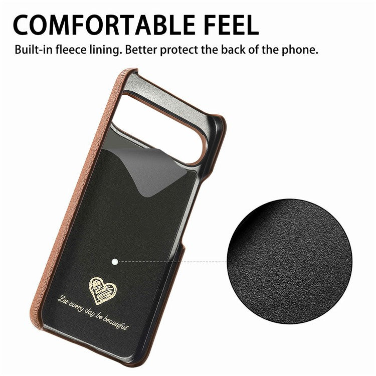 For Google Pixel 9 Pro  /  Pixel 9 Back Case Litchi Texture PU Leather PC Hard Cover - Brown