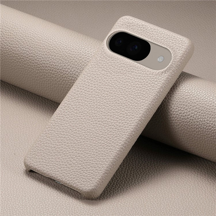 For Google Pixel 9 Pro  /  Pixel 9 Back Case Litchi Texture PU Leather PC Hard Cover - Khaki