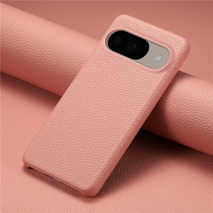 For Google Pixel 9 Pro  /  Pixel 9 Back Case Litchi Texture PU Leather PC Hard Cover - Pink